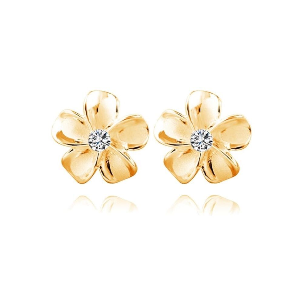 18k Sterling Silver Plumeria Camellia Stud Earrings | Diamond